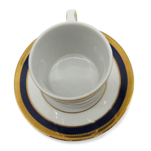 LA VAISSELLERIE Fine PORCELAIN Espresso Cup Saucer Gold Blue Navy Vaiselle Vinta - Picture 6 of 12
